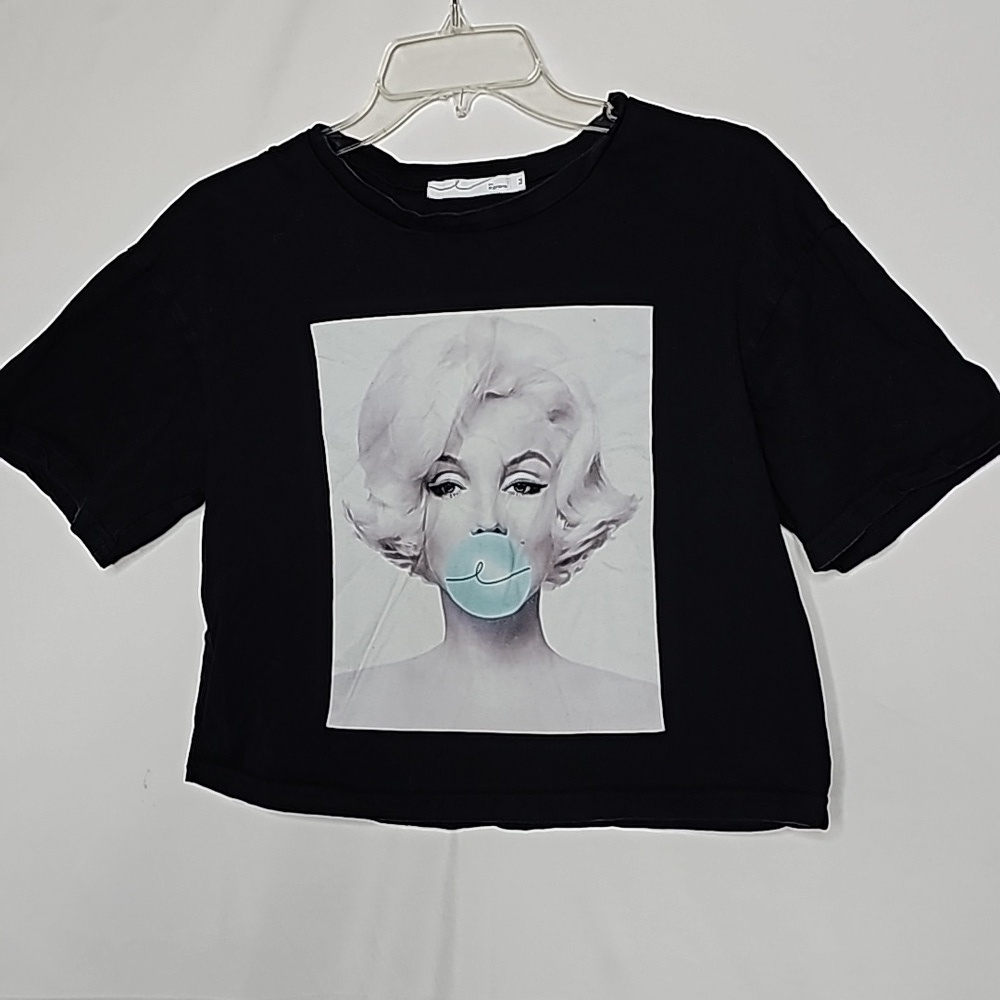 Egreis pin up Vintage short sleeve cropped black t-shirt top sz Medium